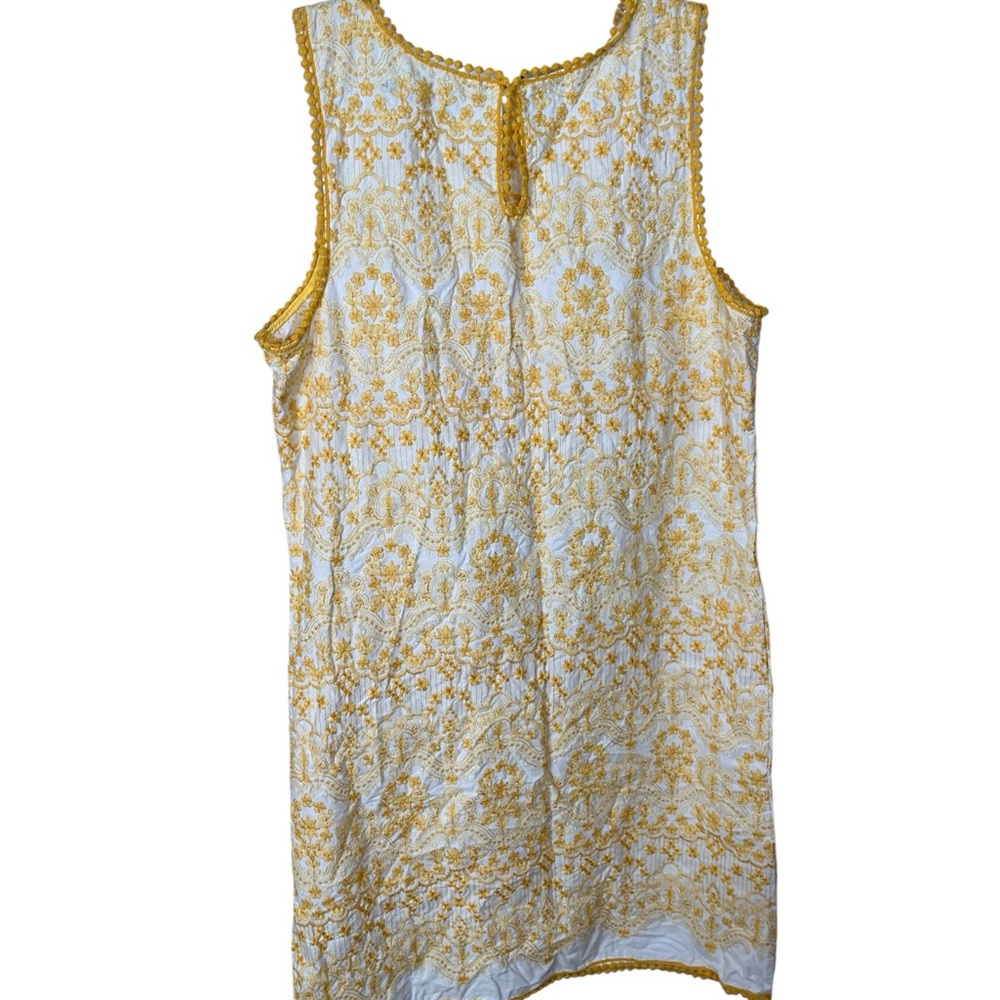 Chelsea & Violet Preppy Yellow Embroidered Shift Dress Summer Beach Coastal LG - Picture 4 of 8
